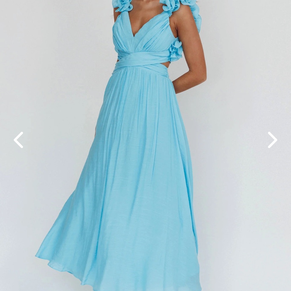 Madara blue dress with laceup back. NEW with tags.